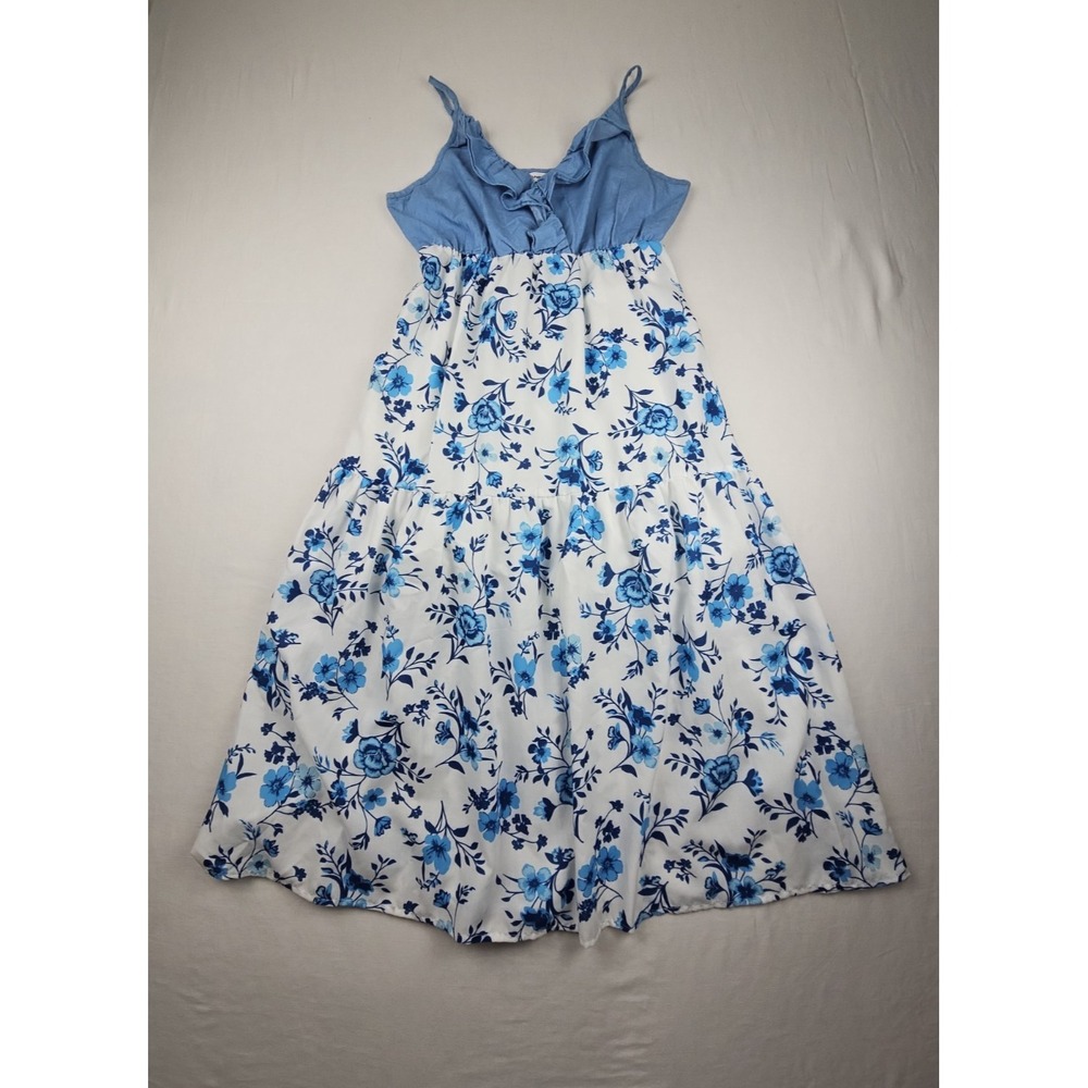 Mommy And Me Matching Outfits White Blue Floral Print Size S Mom / 8-9 Y Girl